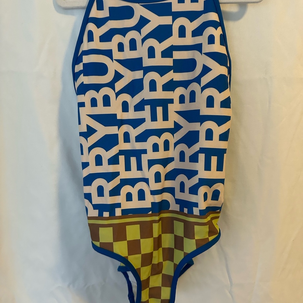 Kids Burberry Blue and Tan One-Piece Swimsuit